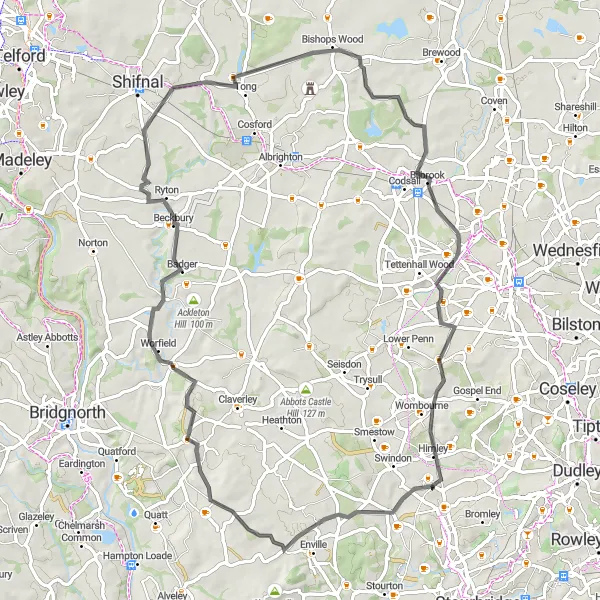 Map miniature of "Kingswinford to Himley Road Ride" cycling inspiration in West Midlands, United Kingdom. Generated by Tarmacs.app cycling route planner