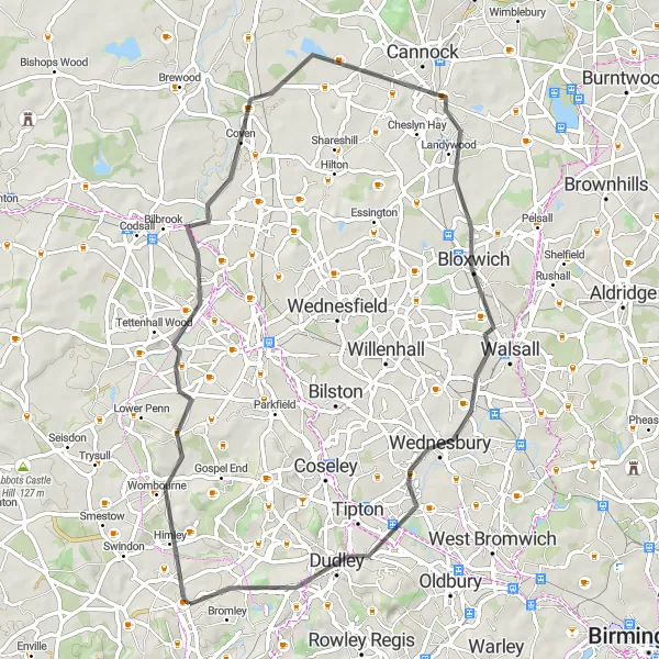 Map miniature of "Kingswinford to Kingswinford Circular" cycling inspiration in West Midlands, United Kingdom. Generated by Tarmacs.app cycling route planner