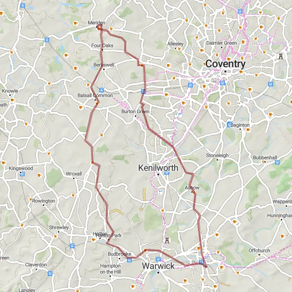 Map miniature of "Burton Green to Berkswell Gravel Adventure" cycling inspiration in West Midlands, United Kingdom. Generated by Tarmacs.app cycling route planner