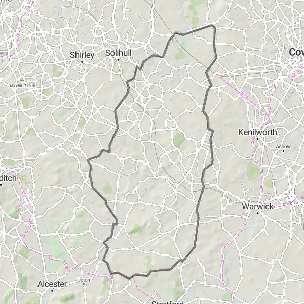 Map miniature of "Berkswell to Wootton Wawen Road Route" cycling inspiration in West Midlands, United Kingdom. Generated by Tarmacs.app cycling route planner
