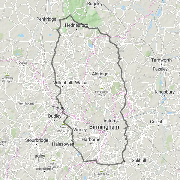 Map miniature of "Acocks Green Circuit" cycling inspiration in West Midlands, United Kingdom. Generated by Tarmacs.app cycling route planner