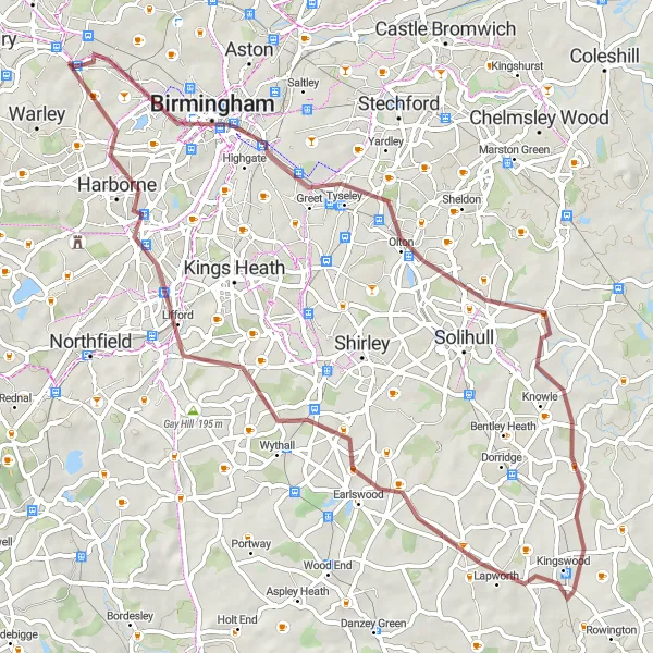 Map miniature of "Scenic Gravel Adventure" cycling inspiration in West Midlands, United Kingdom. Generated by Tarmacs.app cycling route planner