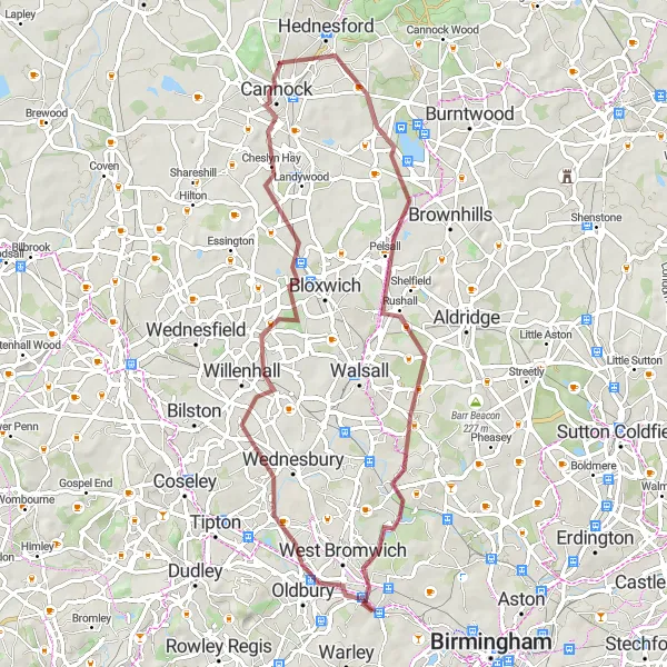 Map miniature of "Gravel Exploration Around Cannock Chase" cycling inspiration in West Midlands, United Kingdom. Generated by Tarmacs.app cycling route planner