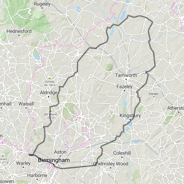 Map miniature of "Climb and Explore" cycling inspiration in West Midlands, United Kingdom. Generated by Tarmacs.app cycling route planner