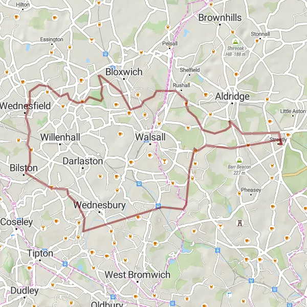 Map miniature of "Streetly Gravel Adventure" cycling inspiration in West Midlands, United Kingdom. Generated by Tarmacs.app cycling route planner