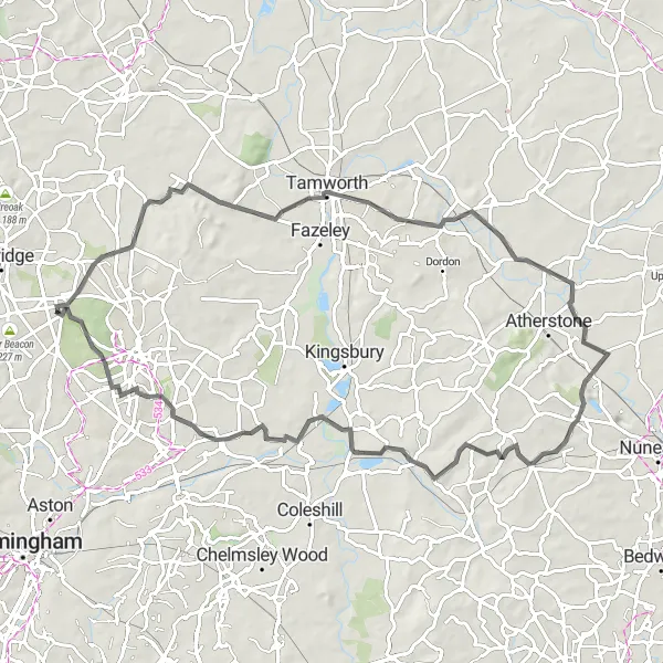 Map miniature of "Challenging Road Odyssey" cycling inspiration in West Midlands, United Kingdom. Generated by Tarmacs.app cycling route planner