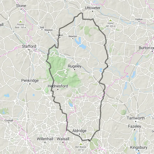 Map miniature of "Cannock Challenge" cycling inspiration in West Midlands, United Kingdom. Generated by Tarmacs.app cycling route planner