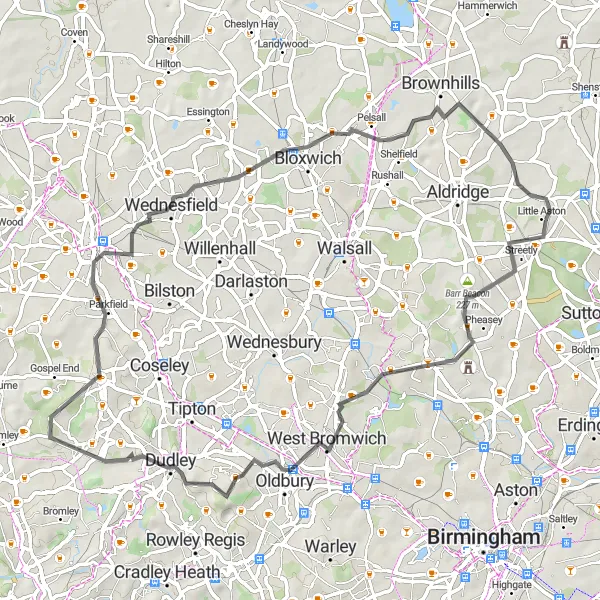 Map miniature of "The Streetly Loop" cycling inspiration in West Midlands, United Kingdom. Generated by Tarmacs.app cycling route planner