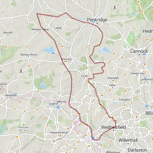 Map miniature of "The Gravel Adventure" cycling inspiration in West Midlands, United Kingdom. Generated by Tarmacs.app cycling route planner