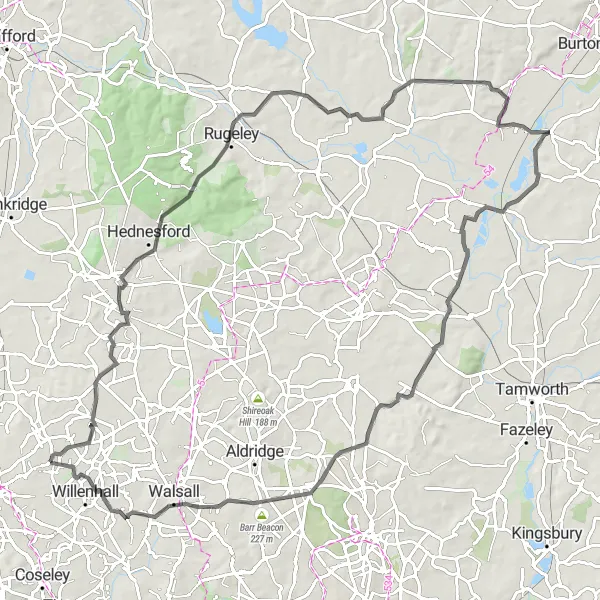 Map miniature of "Wednesfield to Pleck Loop" cycling inspiration in West Midlands, United Kingdom. Generated by Tarmacs.app cycling route planner