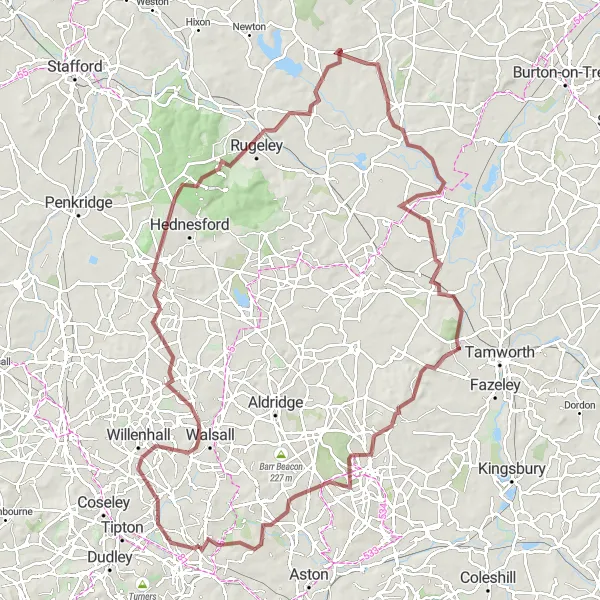 Map miniature of "Discover the Wilderness" cycling inspiration in West Midlands, United Kingdom. Generated by Tarmacs.app cycling route planner