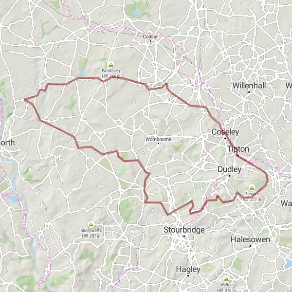 Map miniature of "Rowley Regis Gravel Adventure" cycling inspiration in West Midlands, United Kingdom. Generated by Tarmacs.app cycling route planner