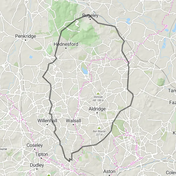 Map miniature of "Darlaston to Lichfield Loop" cycling inspiration in West Midlands, United Kingdom. Generated by Tarmacs.app cycling route planner