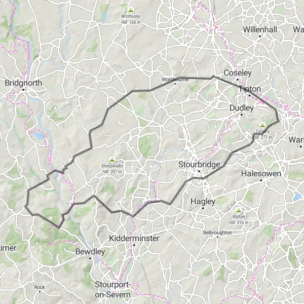 Map miniature of "Heartland Road Adventure" cycling inspiration in West Midlands, United Kingdom. Generated by Tarmacs.app cycling route planner