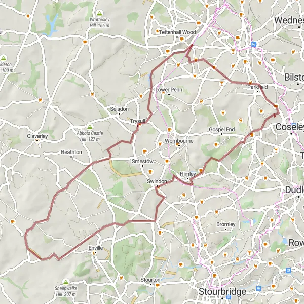 Map miniature of "Himley Gravel Adventure" cycling inspiration in West Midlands, United Kingdom. Generated by Tarmacs.app cycling route planner