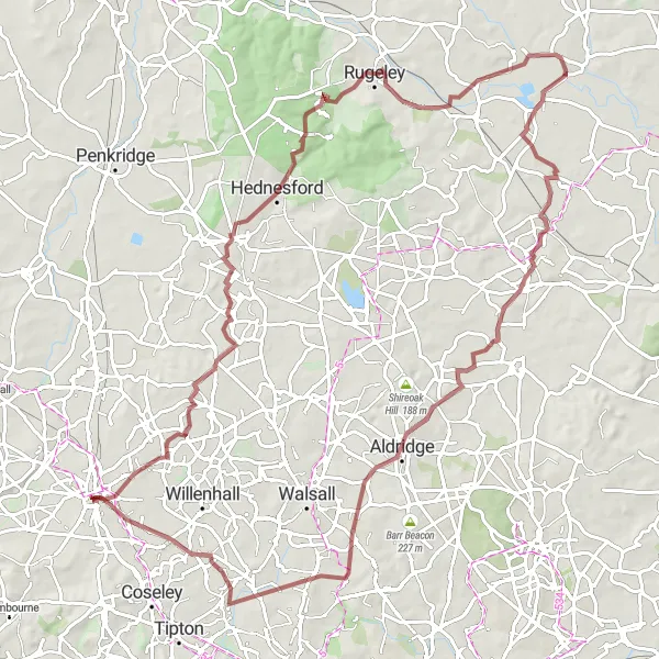 Map miniature of "Cannock Chase Gravel Challenge" cycling inspiration in West Midlands, United Kingdom. Generated by Tarmacs.app cycling route planner