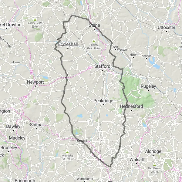 Map miniature of "Wolverhampton to Cannock Chase Loop" cycling inspiration in West Midlands, United Kingdom. Generated by Tarmacs.app cycling route planner