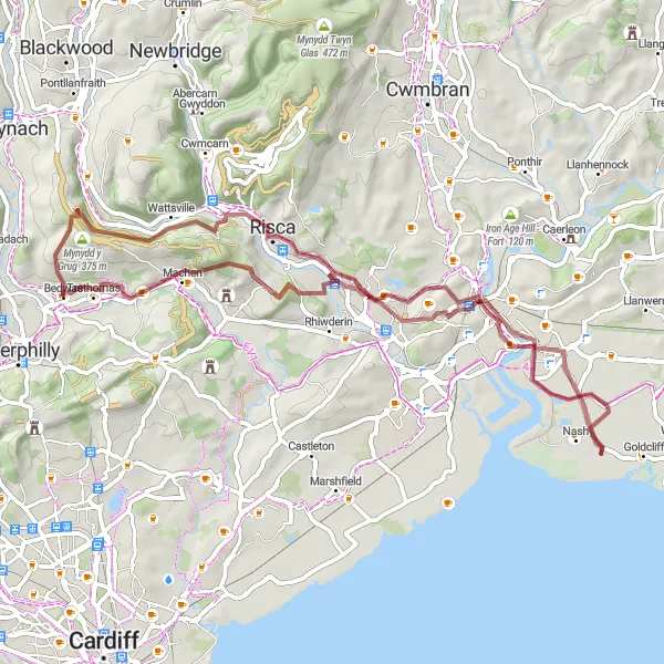 Map miniature of "The Gravel Galore" cycling inspiration in West Wales and The Valleys, United Kingdom. Generated by Tarmacs.app cycling route planner