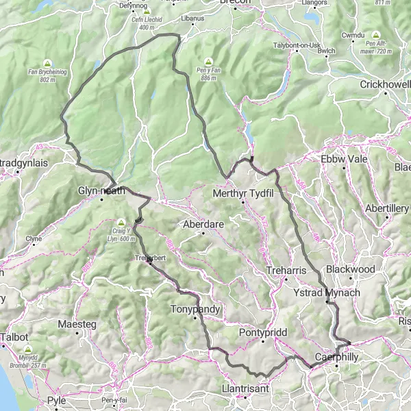 Map miniature of "Glamorgan Epic" cycling inspiration in West Wales and The Valleys, United Kingdom. Generated by Tarmacs.app cycling route planner