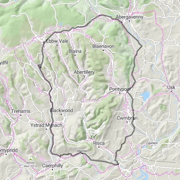 Map miniature of "Bedwas Discovery Ride" cycling inspiration in West Wales and The Valleys, United Kingdom. Generated by Tarmacs.app cycling route planner