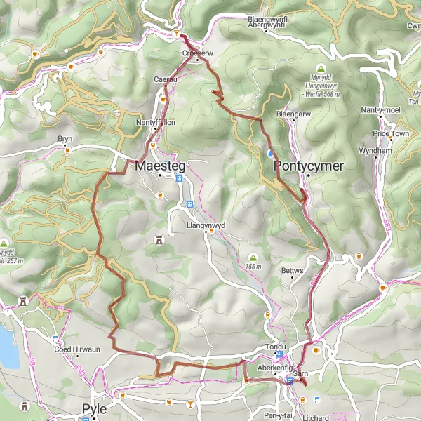Map miniature of "Countryside Explorations Gravel Route" cycling inspiration in West Wales and The Valleys, United Kingdom. Generated by Tarmacs.app cycling route planner