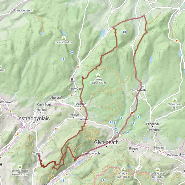 Map miniature of "Gravel Adventure in the Valleys" cycling inspiration in West Wales and The Valleys, United Kingdom. Generated by Tarmacs.app cycling route planner