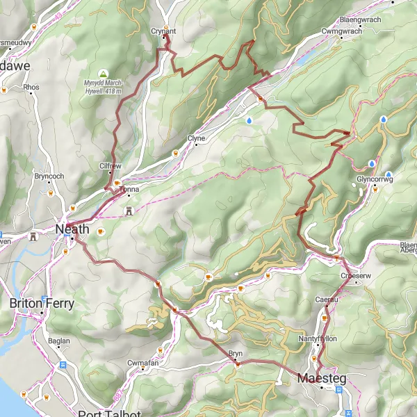 Map miniature of "The Valleys Escape" cycling inspiration in West Wales and The Valleys, United Kingdom. Generated by Tarmacs.app cycling route planner