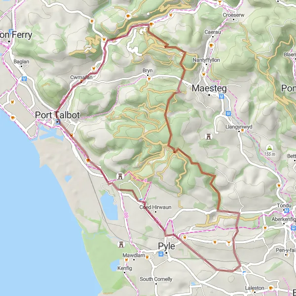 Map miniature of "Cwmafan to Port Talbot Gravel Loop" cycling inspiration in West Wales and The Valleys, United Kingdom. Generated by Tarmacs.app cycling route planner