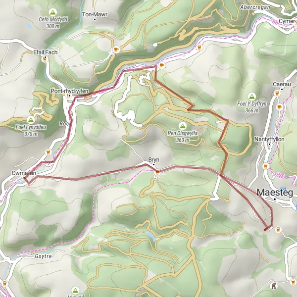Map miniature of "Short and Sweet Gravel Ride" cycling inspiration in West Wales and The Valleys, United Kingdom. Generated by Tarmacs.app cycling route planner
