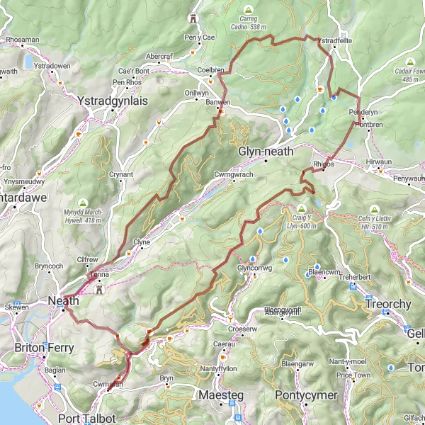 Map miniature of "Cwmafan to Mynydd Pen-Rhys Gravel Ride" cycling inspiration in West Wales and The Valleys, United Kingdom. Generated by Tarmacs.app cycling route planner