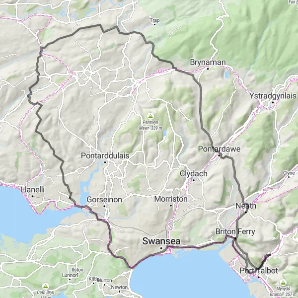 Map miniature of "Classic Road Journey Through Wales" cycling inspiration in West Wales and The Valleys, United Kingdom. Generated by Tarmacs.app cycling route planner