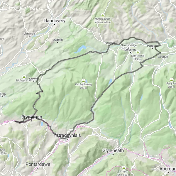 Map miniature of "Wonders of Western Wales" cycling inspiration in West Wales and The Valleys, United Kingdom. Generated by Tarmacs.app cycling route planner