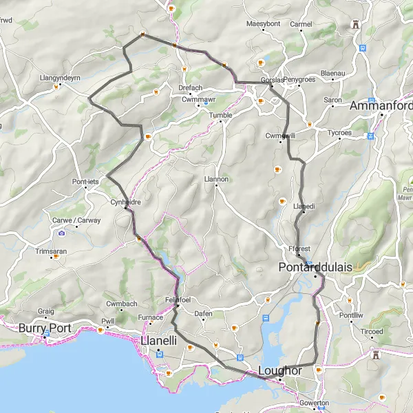 Map miniature of "The Horeb Gravel Adventure" cycling inspiration in West Wales and The Valleys, United Kingdom. Generated by Tarmacs.app cycling route planner