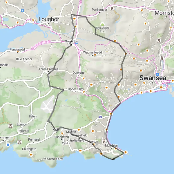 Map miniature of "The Big Apple Loop" cycling inspiration in West Wales and The Valleys, United Kingdom. Generated by Tarmacs.app cycling route planner