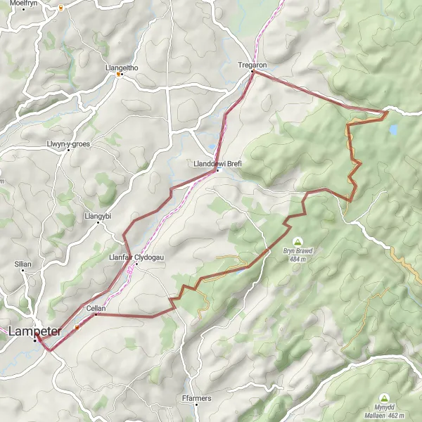 Map miniature of "The Gravel Trails of Lampeter" cycling inspiration in West Wales and The Valleys, United Kingdom. Generated by Tarmacs.app cycling route planner