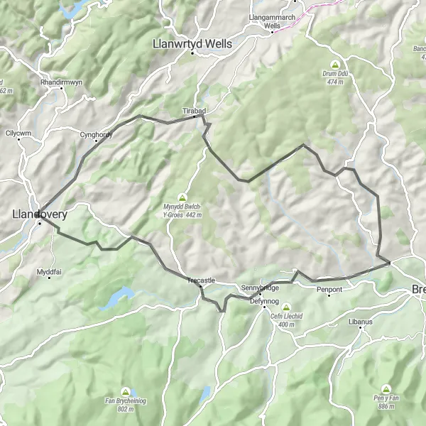 Map miniature of "Blaen Cyrnog Circuit" cycling inspiration in West Wales and The Valleys, United Kingdom. Generated by Tarmacs.app cycling route planner