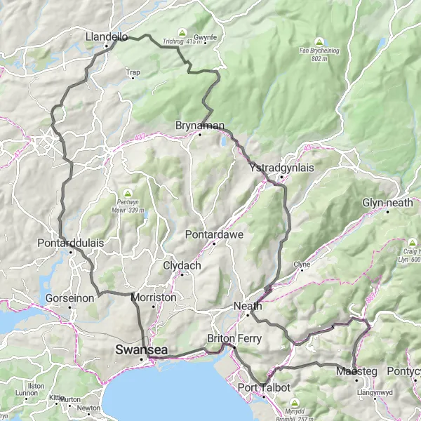 Map miniature of "Maesteg's Majestic Loop" cycling inspiration in West Wales and The Valleys, United Kingdom. Generated by Tarmacs.app cycling route planner