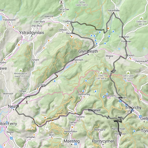 Map miniature of "Nant-y-moel Adventure" cycling inspiration in West Wales and The Valleys, United Kingdom. Generated by Tarmacs.app cycling route planner
