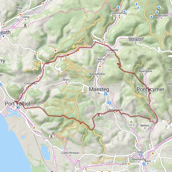 Map miniature of "Gentle Gravel" cycling inspiration in West Wales and The Valleys, United Kingdom. Generated by Tarmacs.app cycling route planner