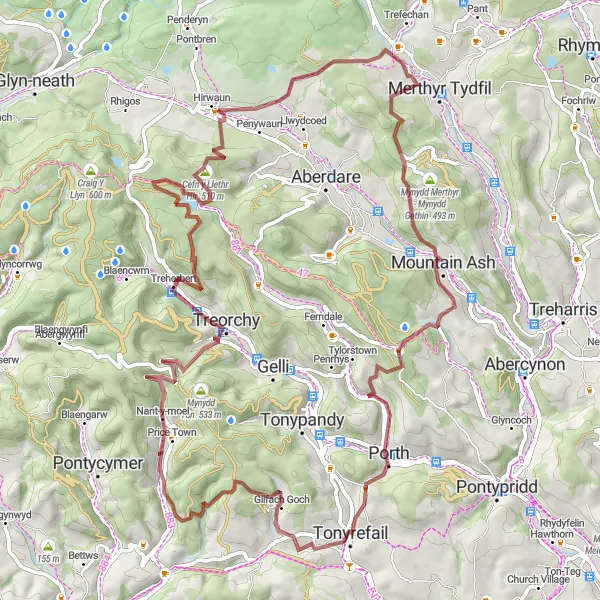 Map miniature of "The Hidden Gravel Trails" cycling inspiration in West Wales and The Valleys, United Kingdom. Generated by Tarmacs.app cycling route planner