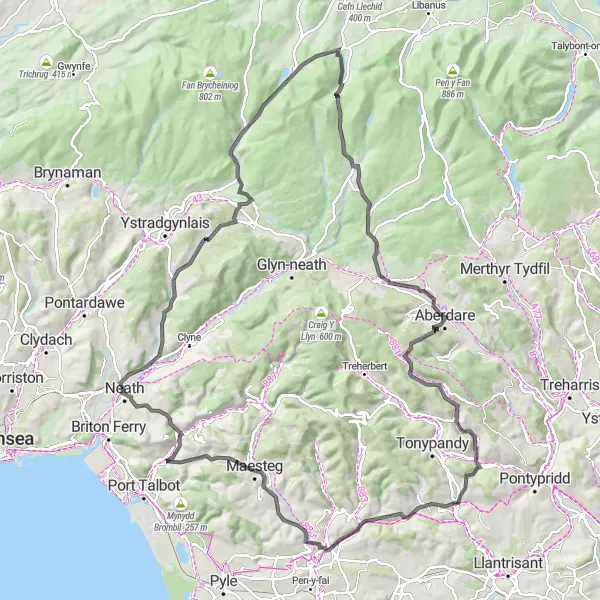 Map miniature of "West Wales Grand Tour" cycling inspiration in West Wales and The Valleys, United Kingdom. Generated by Tarmacs.app cycling route planner