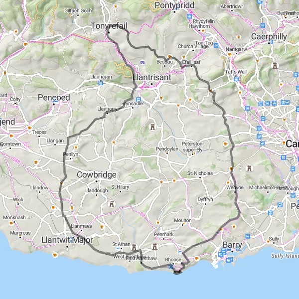 Map miniature of "Hilltops and Villages of West Wales" cycling inspiration in West Wales and The Valleys, United Kingdom. Generated by Tarmacs.app cycling route planner
