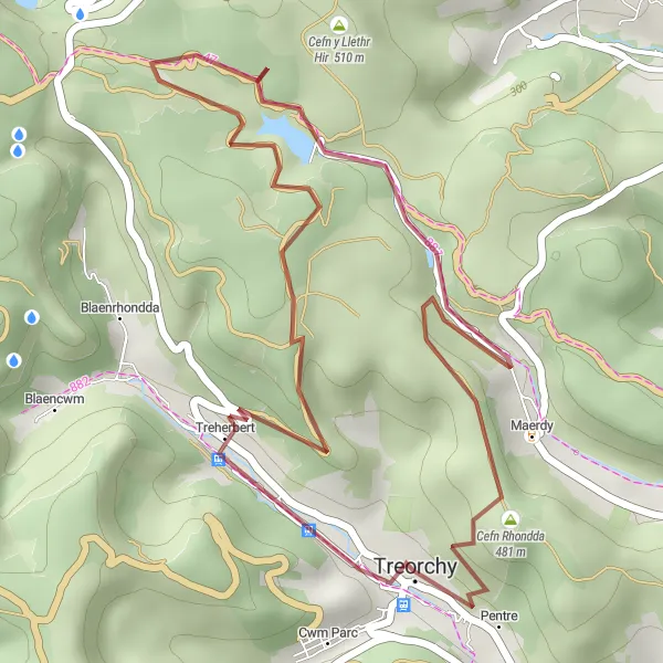 Map miniature of "Rhyn-du Gleam" cycling inspiration in West Wales and The Valleys, United Kingdom. Generated by Tarmacs.app cycling route planner