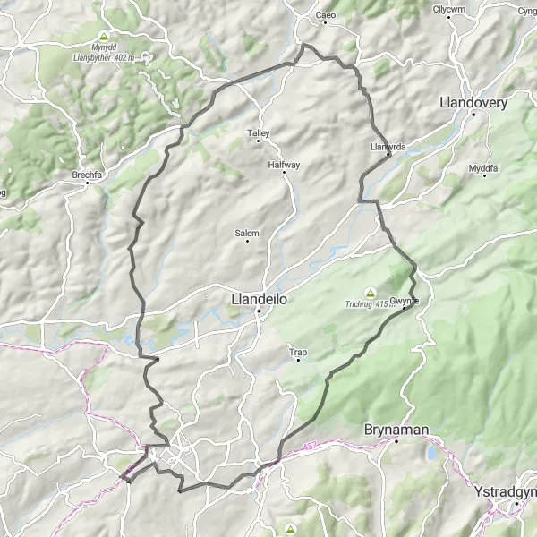 Map miniature of "Tumble and The Valleys Epic Ride" cycling inspiration in West Wales and The Valleys, United Kingdom. Generated by Tarmacs.app cycling route planner