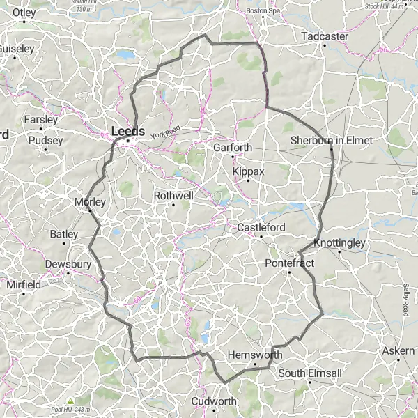 Map miniature of "West Yorkshire Escape" cycling inspiration in West Yorkshire, United Kingdom. Generated by Tarmacs.app cycling route planner