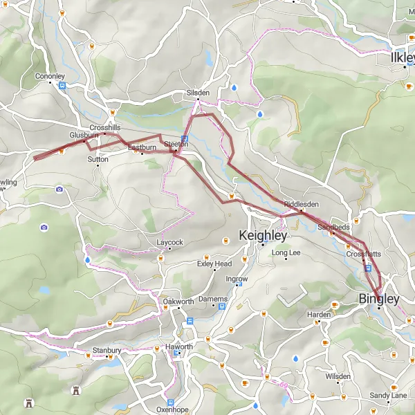 Map miniature of "The Hidden Gem" cycling inspiration in West Yorkshire, United Kingdom. Generated by Tarmacs.app cycling route planner