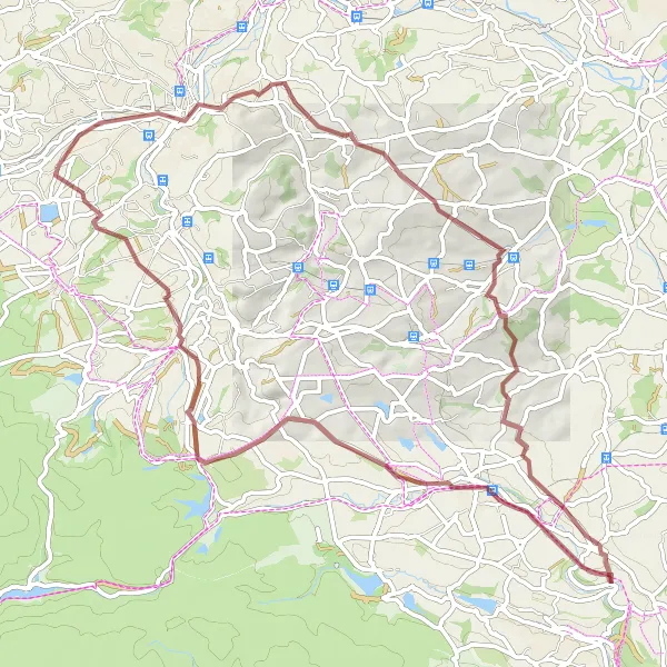 Map miniature of "Blackmoorfoot to Huddersfield Observatory Extended Gravel Route" cycling inspiration in West Yorkshire, United Kingdom. Generated by Tarmacs.app cycling route planner