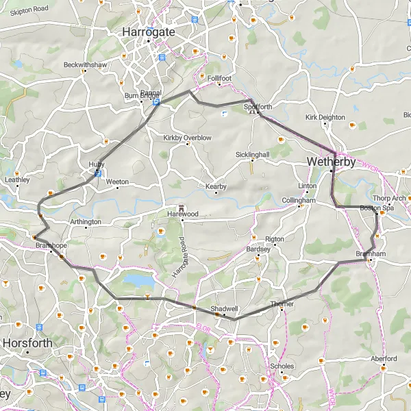 Map miniature of "Scenic countryside tour" cycling inspiration in West Yorkshire, United Kingdom. Generated by Tarmacs.app cycling route planner