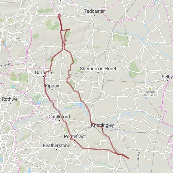 Map miniature of "Gravel Adventure: Bramham to Fairburn" cycling inspiration in West Yorkshire, United Kingdom. Generated by Tarmacs.app cycling route planner