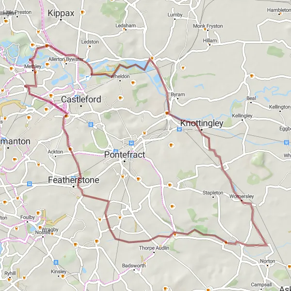 Map miniature of "Fairburn to Whitwood Gravel Route" cycling inspiration in West Yorkshire, United Kingdom. Generated by Tarmacs.app cycling route planner